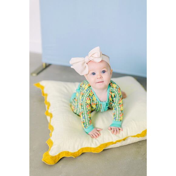 Poppy Kids Co Green Bamboo Floral Premium Ruffle Romper Size 0-3 months NWT 🌿 - Picture 1 of 5